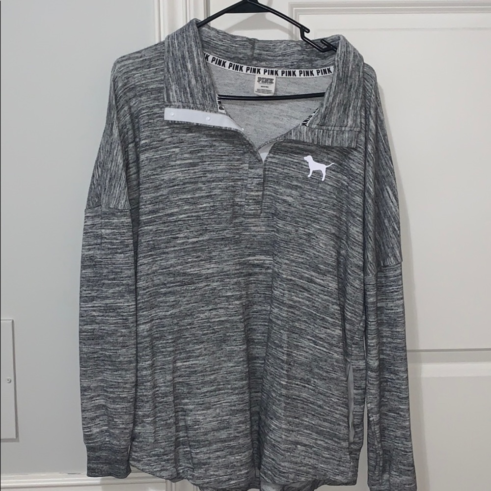 Grey Button up PINK crewneck